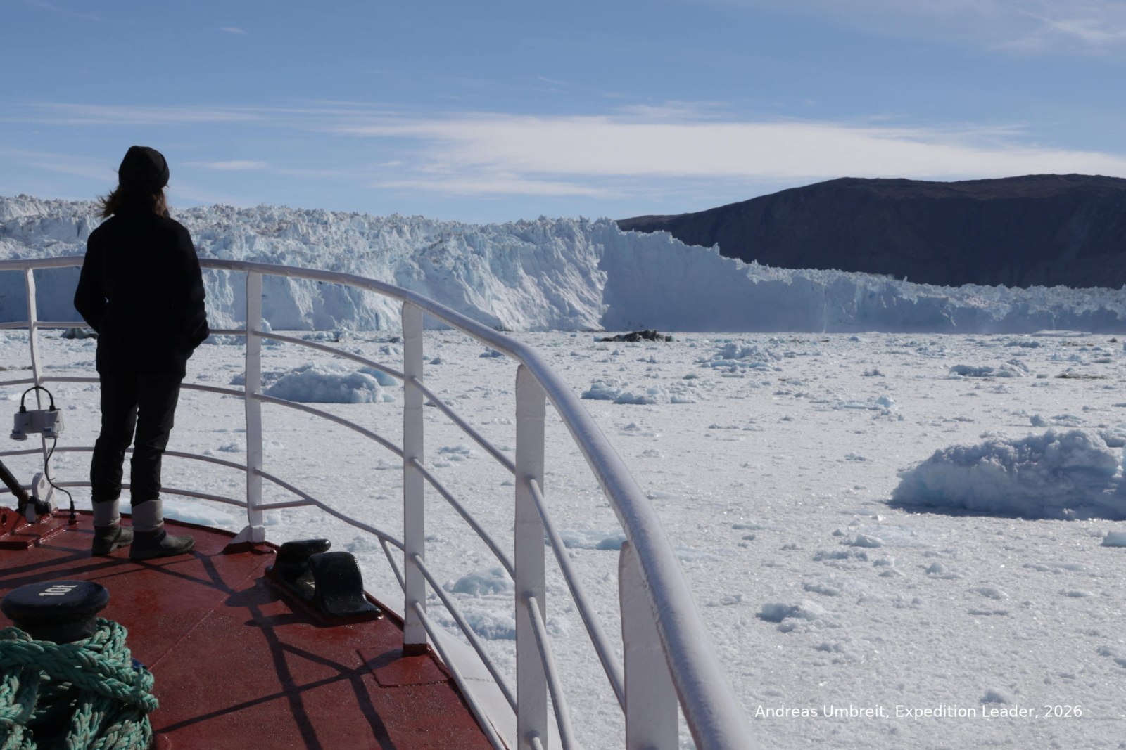Annäherung der MS CAPE RACE an die Abbruchfront des Eqip-Sermia-Gletschers in Westgrönland
